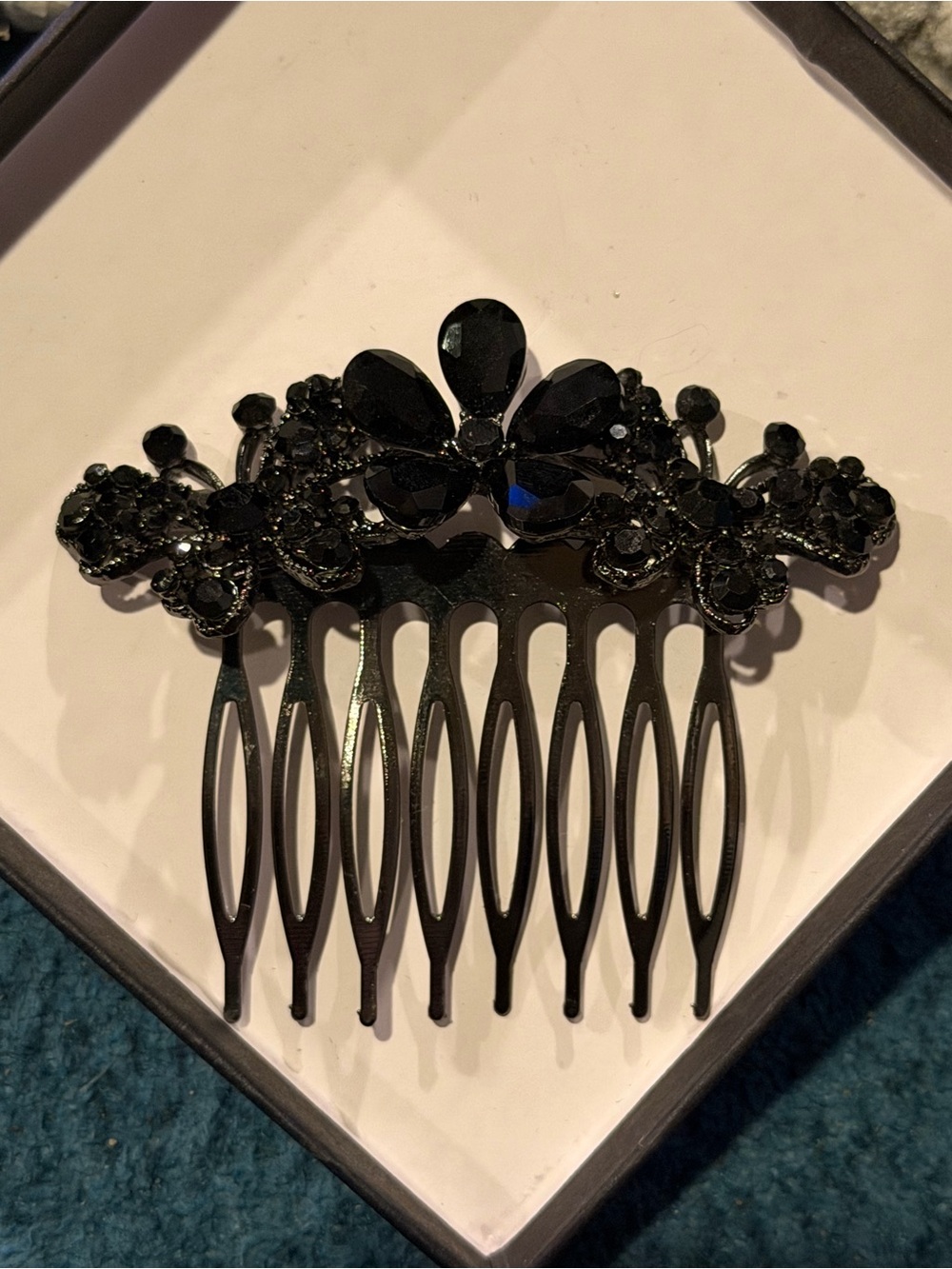 Black Crystal Floral Hair Comb for Women